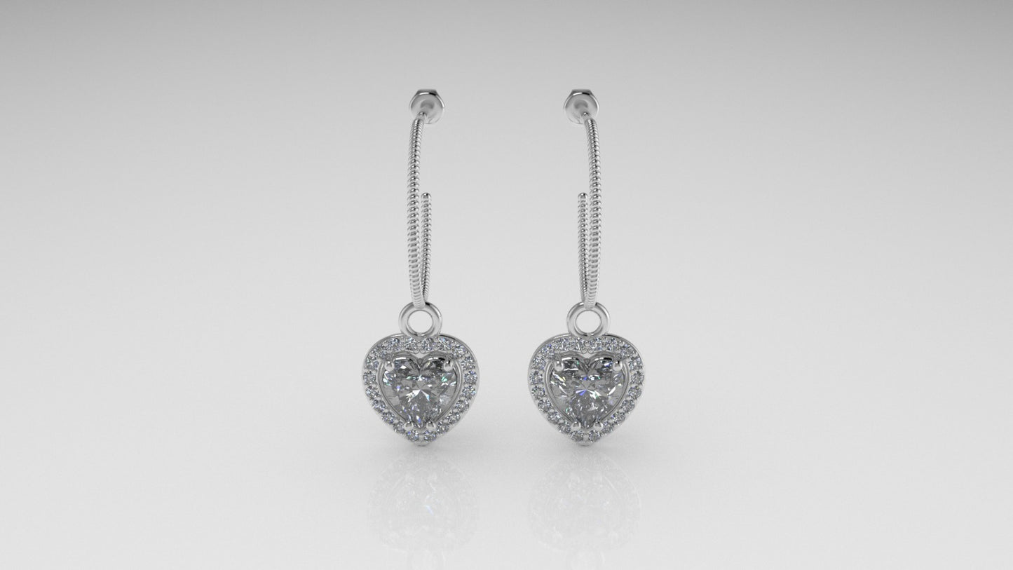 14k Gold Push Back Earrings with 42 DIAMOND VS1, "Stone Heart and Round" "Stt: Prongs"