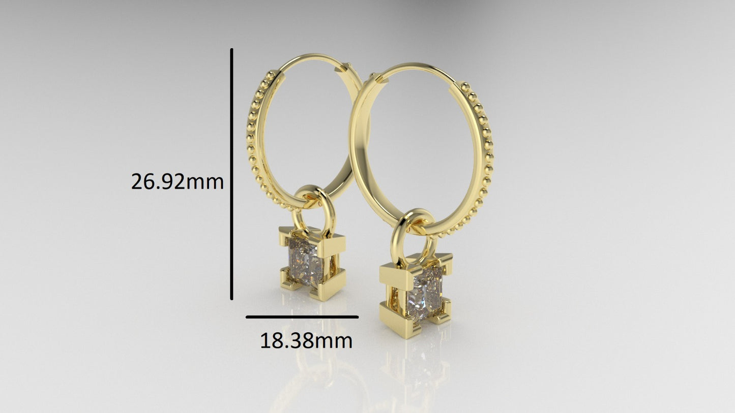 14k Earrings with 2 DIAMOND 5.5mm VS1, "Filigree" "Cut Princess"
