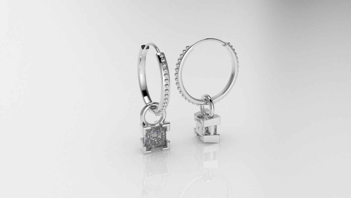 14k Earrings with 2 DIAMOND 5.5mm VS1, "Filigree" "Cut Princess"