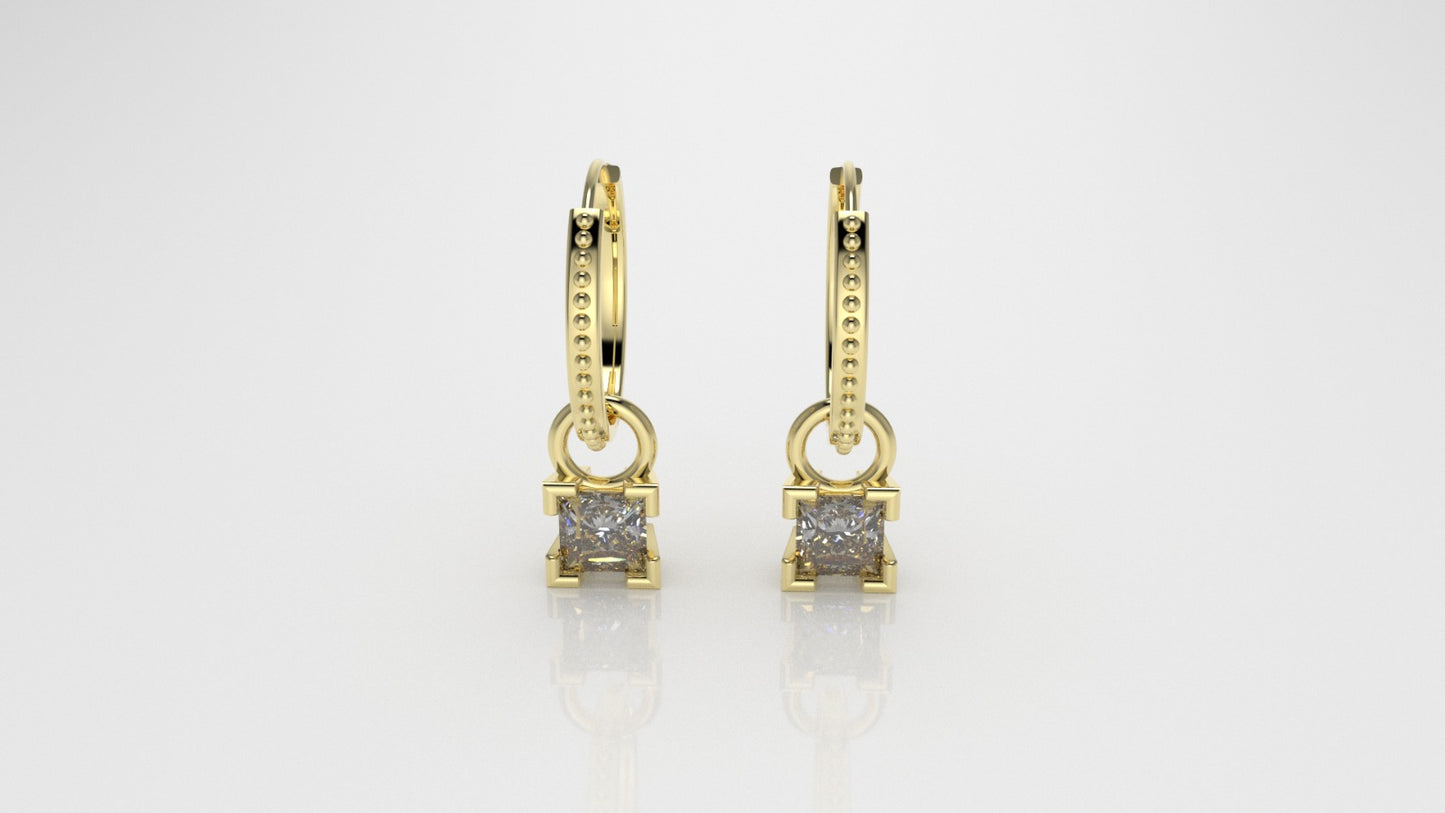 14k Earrings with 2 DIAMOND 5.5mm VS1, "Filigree" "Cut Princess"