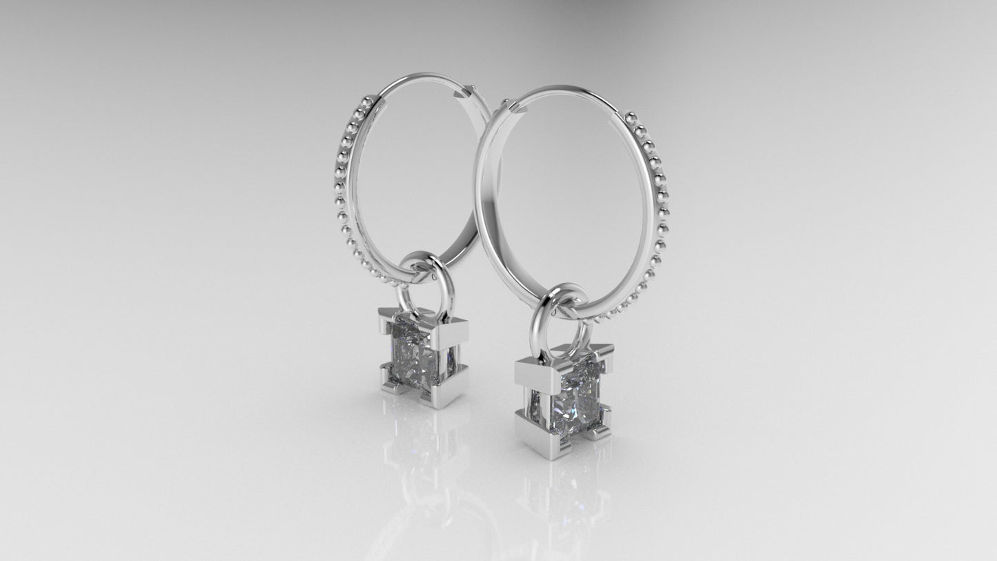 14k Earrings with 2 DIAMOND 5.5mm VS1, "Filigree" "Cut Princess"