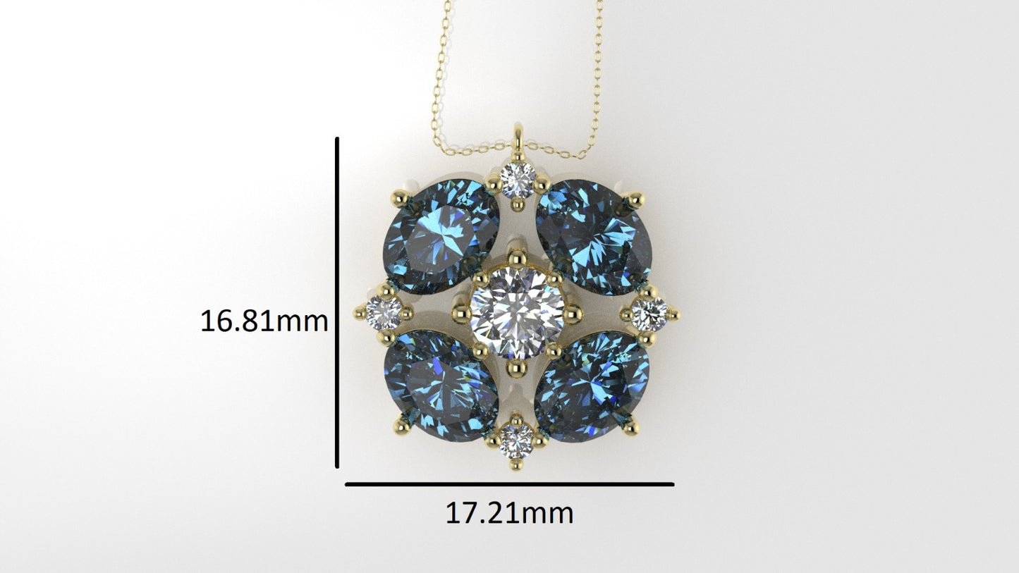 14K Pendant with 5 Diamond VS1, 4 OVAL BLUE TOPAZ and, Only Pendant