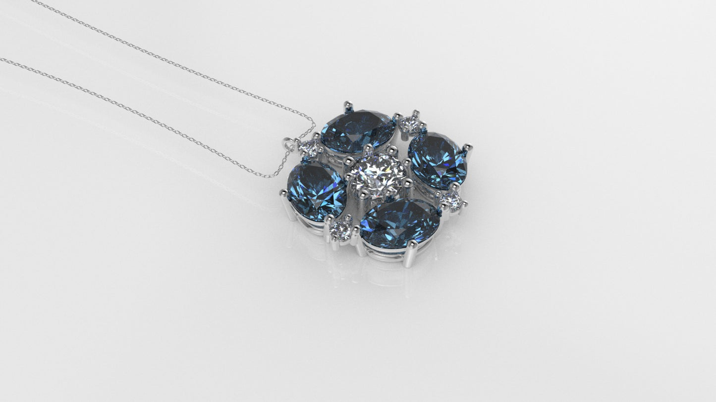 14K Pendant with 5 Diamond VS1, 4 OVAL BLUE TOPAZ and, Only Pendant