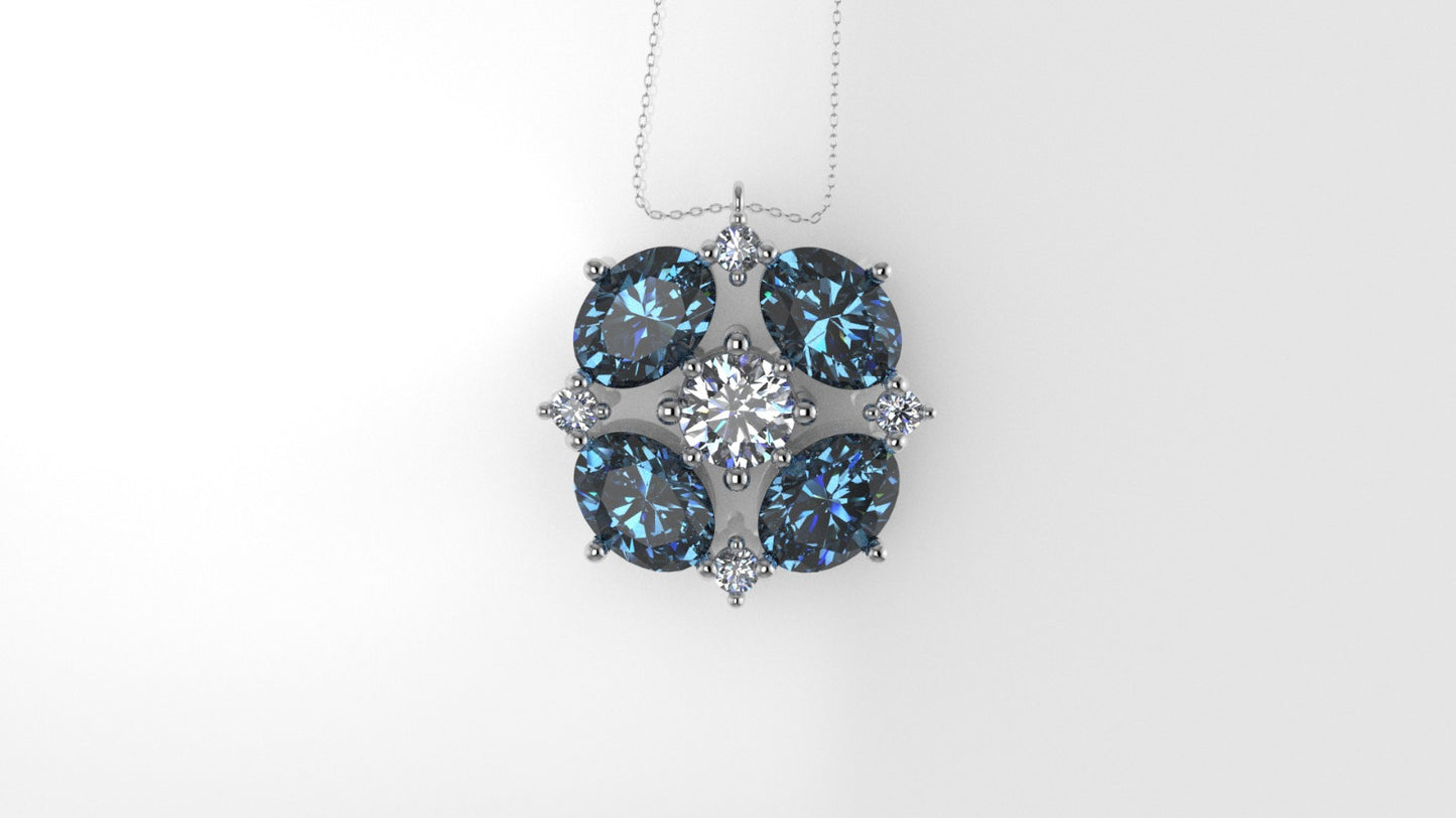 14K Pendant with 5 Diamond VS1, 4 OVAL BLUE TOPAZ and, Only Pendant