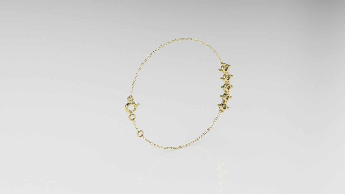 14k Bracelet with 5 DIAMOND 3mm VS1, "Prongs"