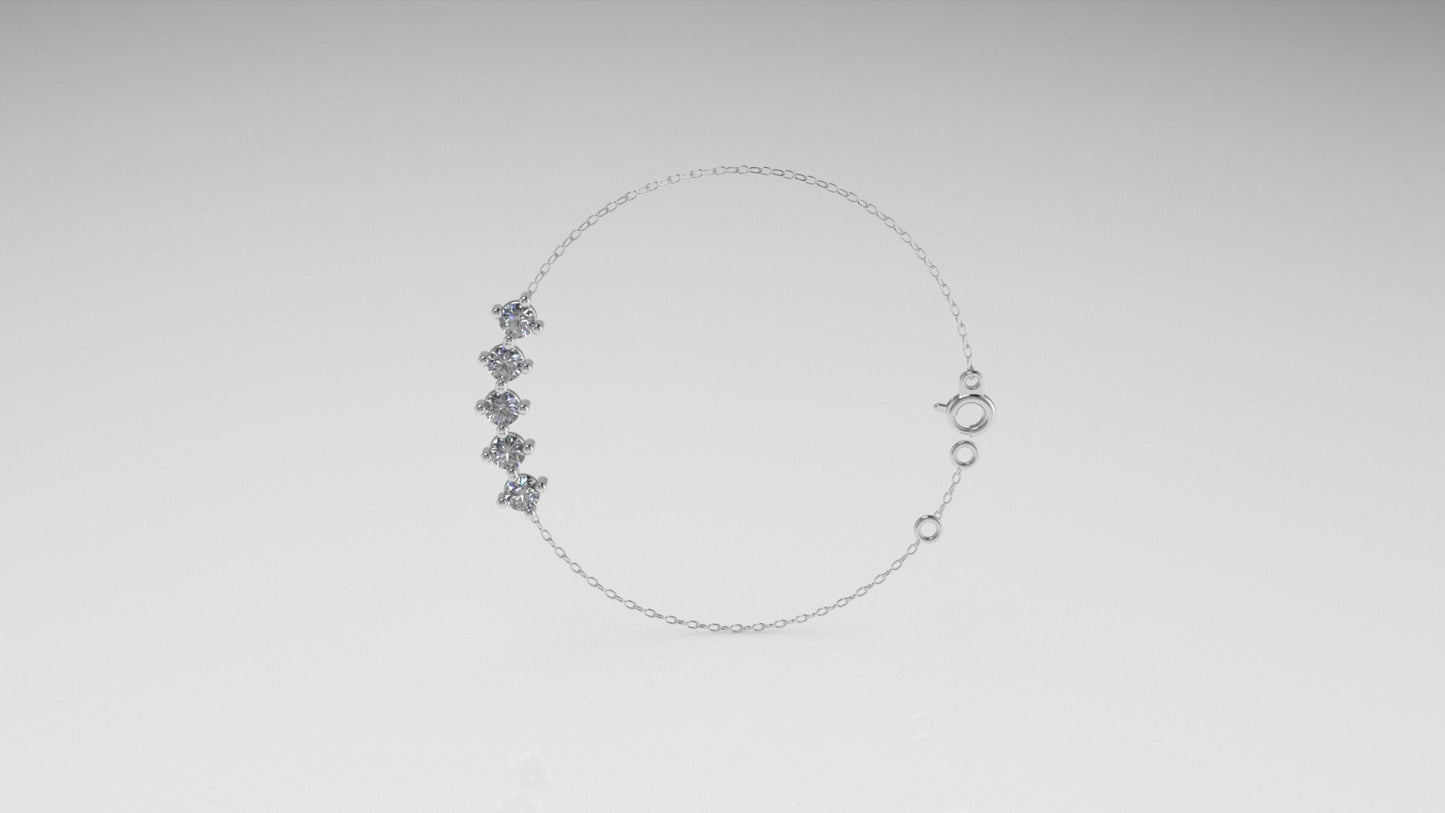14k Bracelet with 5 DIAMOND 3mm VS1, "Prongs"