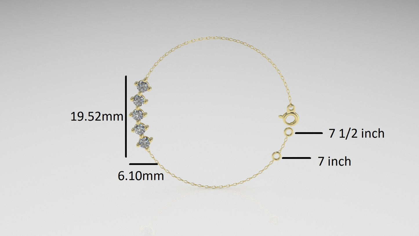 14k Bracelet with 5 DIAMOND 3mm VS1, "Prongs"