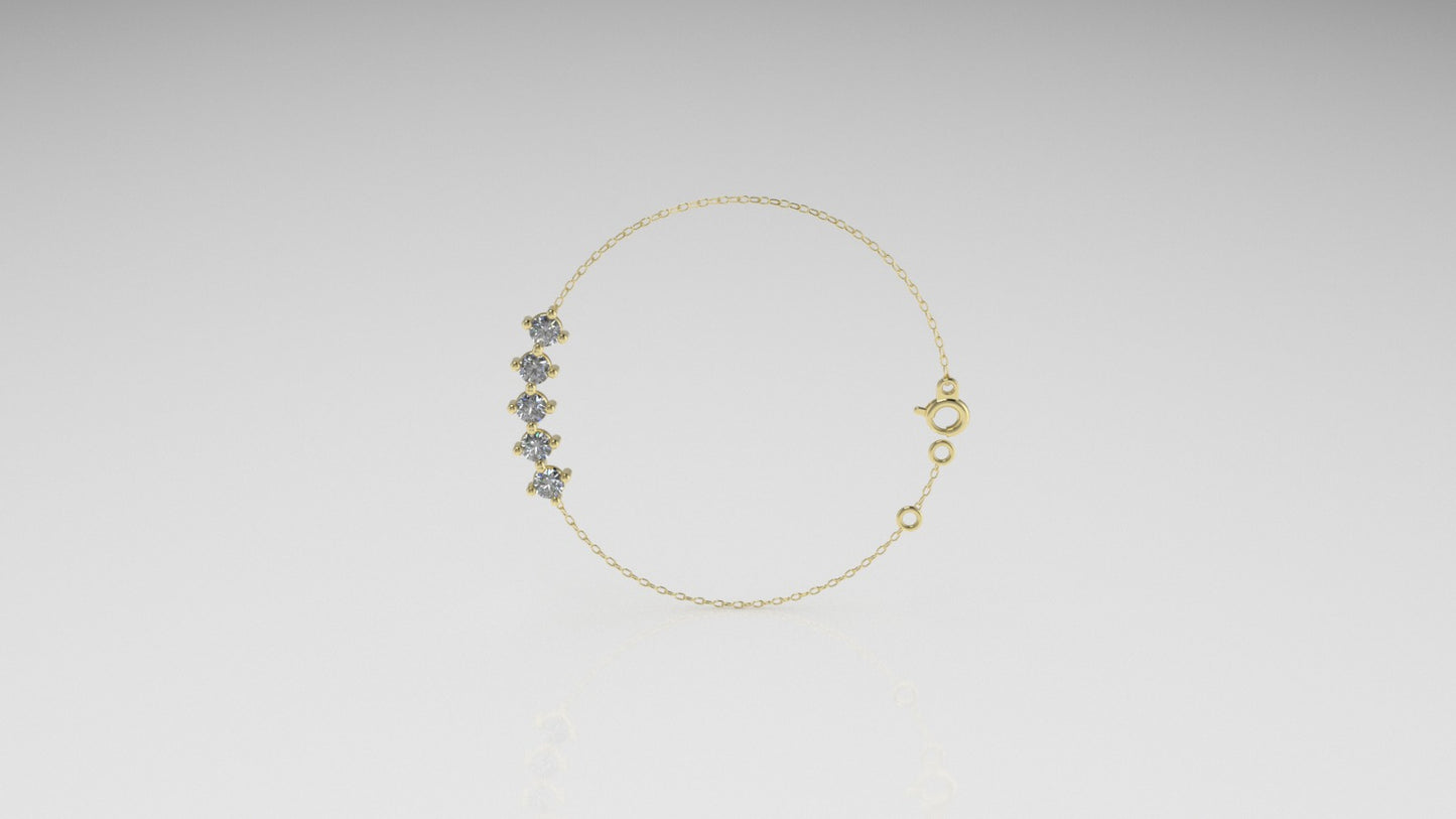 14k Bracelet with 5 DIAMOND 3mm VS1, "Prongs"