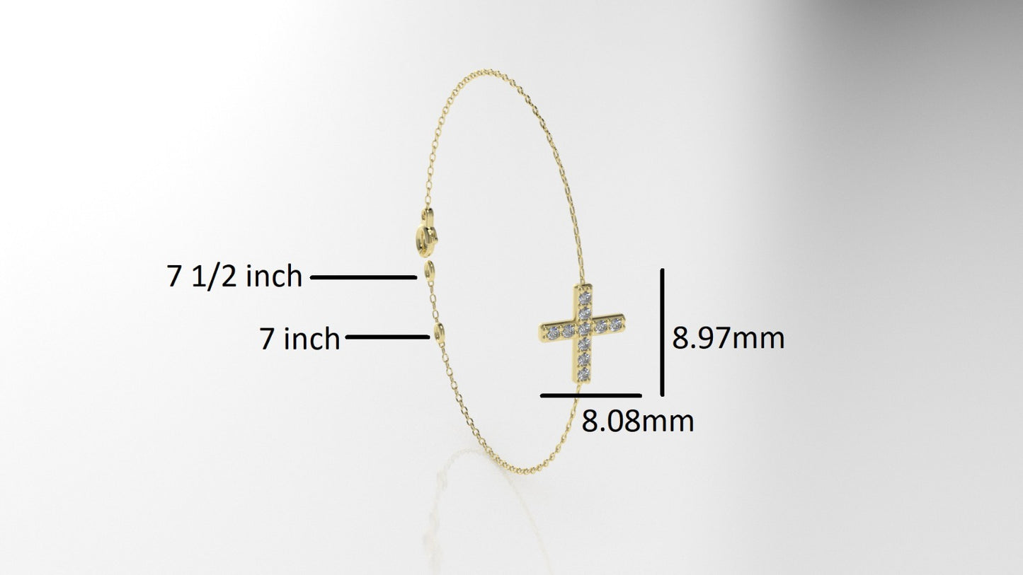 14k Bracelet with 10 DIAMOND 1.2mm VS1 each, cross style