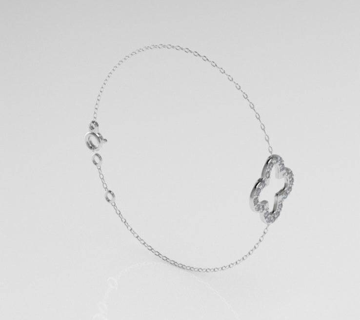 14k Bracelet with 20 DIAMOND 1.2mm VS1 each, "Clover"
