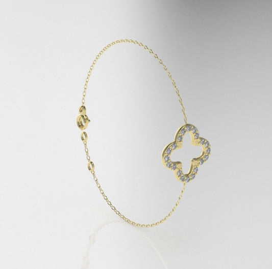 14k Bracelet with 20 DIAMOND 1.2mm VS1 each, "Clover"