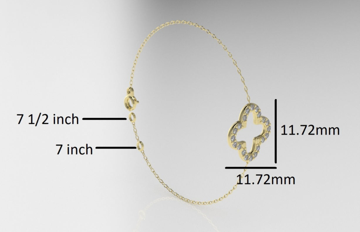 14k Bracelet with 20 DIAMOND 1.2mm VS1 each, "Clover"