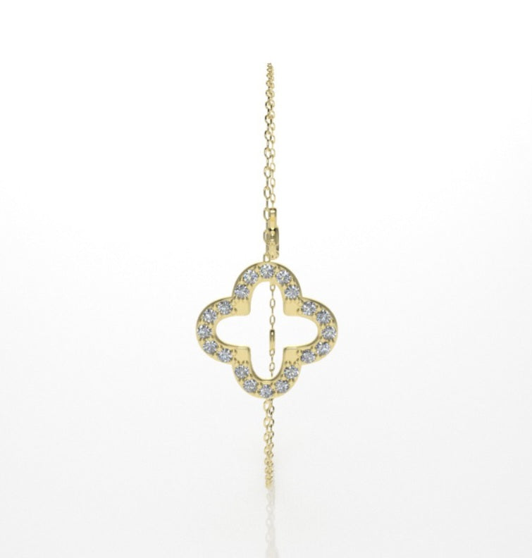 14k Bracelet with 20 DIAMOND 1.2mm VS1 each, "Clover"