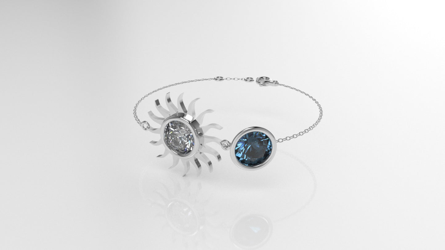 14k Bracelet with 1 DIAMOND 6.5mm VS1 and 1 BLUE TOPAZ 6.5mm