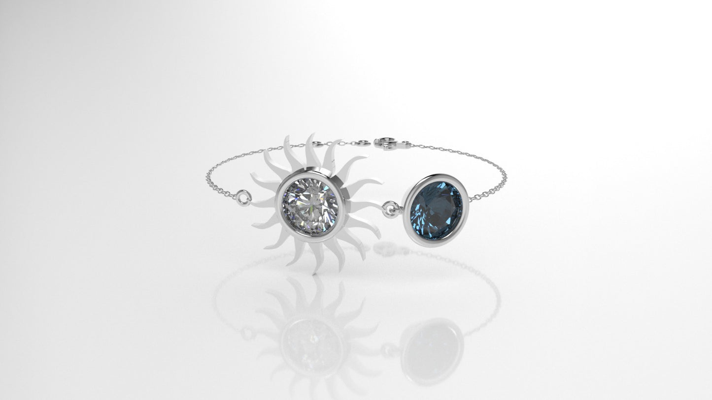 14k Bracelet with 1 DIAMOND 6.5mm VS1 and 1 BLUE TOPAZ 6.5mm
