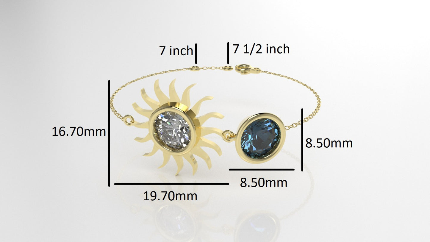 14k Bracelet with 1 DIAMOND 6.5mm VS1 and 1 BLUE TOPAZ 6.5mm