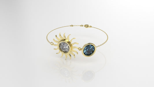 14k Bracelet with 1 DIAMOND 6.5mm VS1 and 1 BLUE TOPAZ 6.5mm