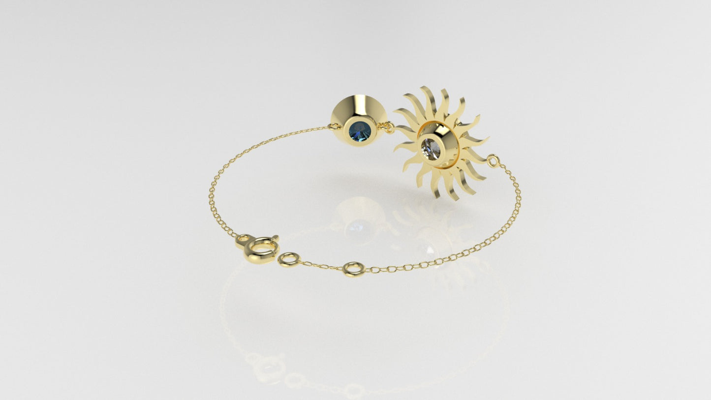 14k Bracelet with 1 DIAMOND 6.5mm VS1 and 1 BLUE TOPAZ 6.5mm