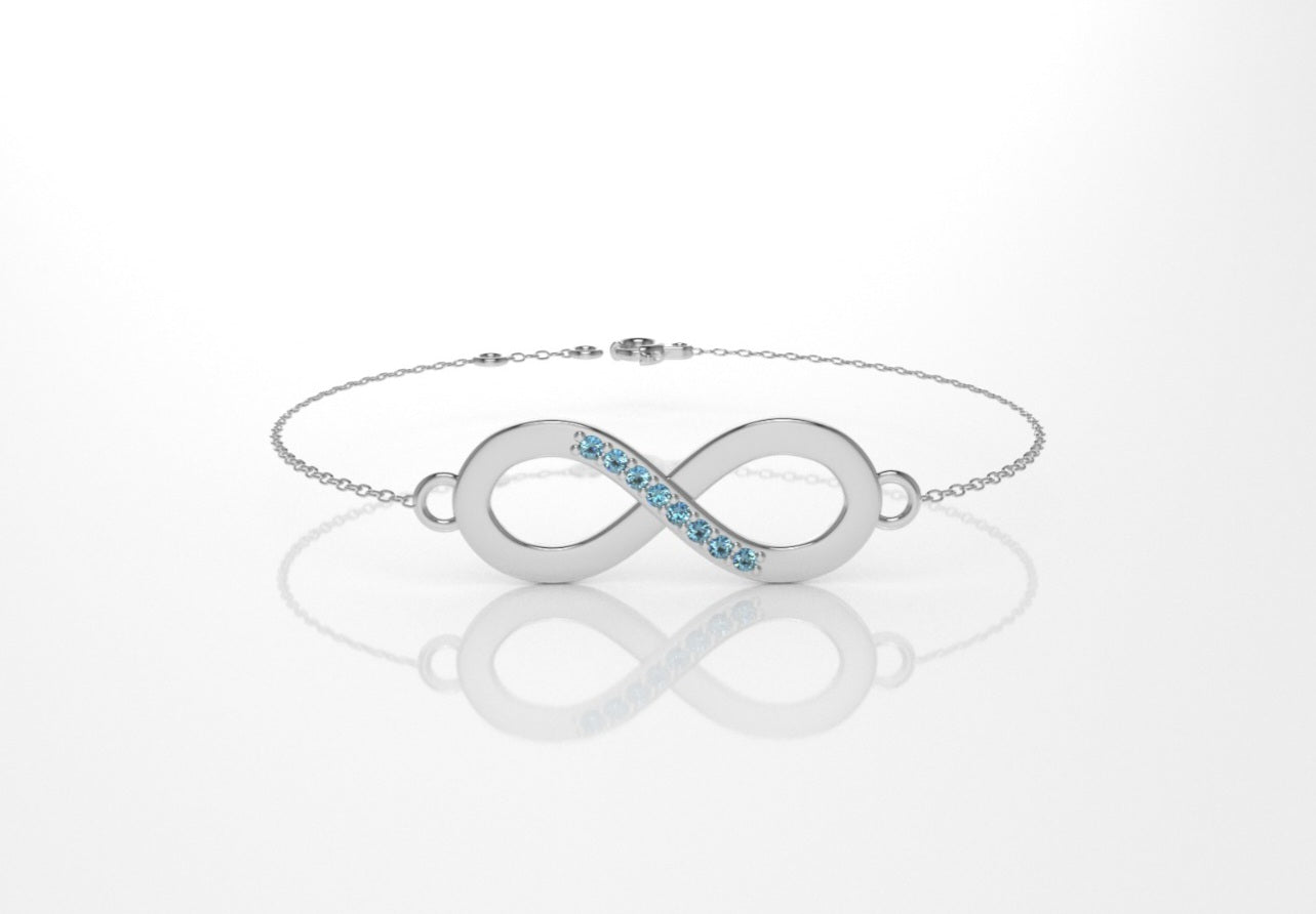 14k Bracelet with 8 AQUAMARINE 1.2mm each, infinity style