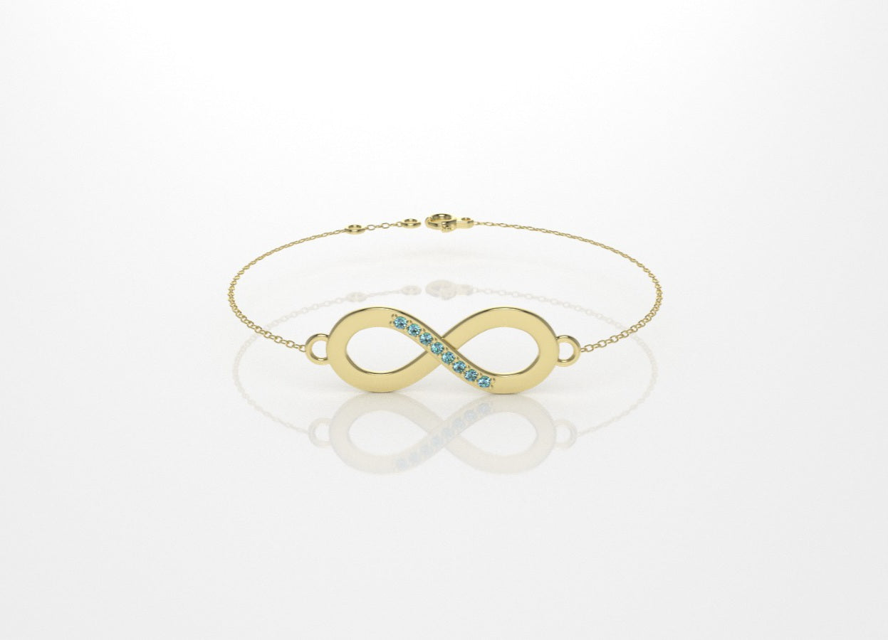 14k Bracelet with 8 AQUAMARINE 1.2mm each, infinity style