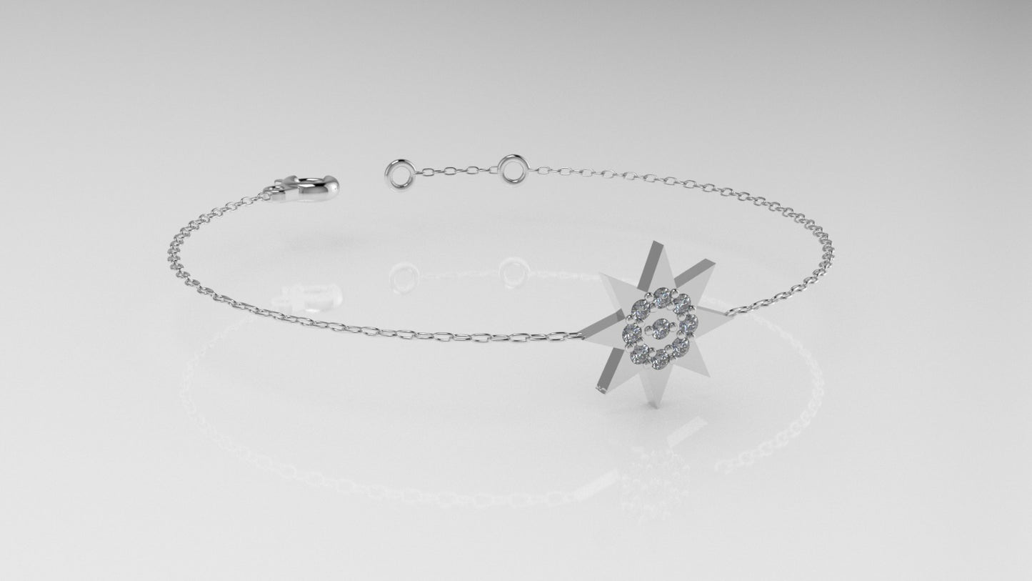 14K Bracelet with 9 DIAMOND 1mm VS1 each, 8 point Star Style