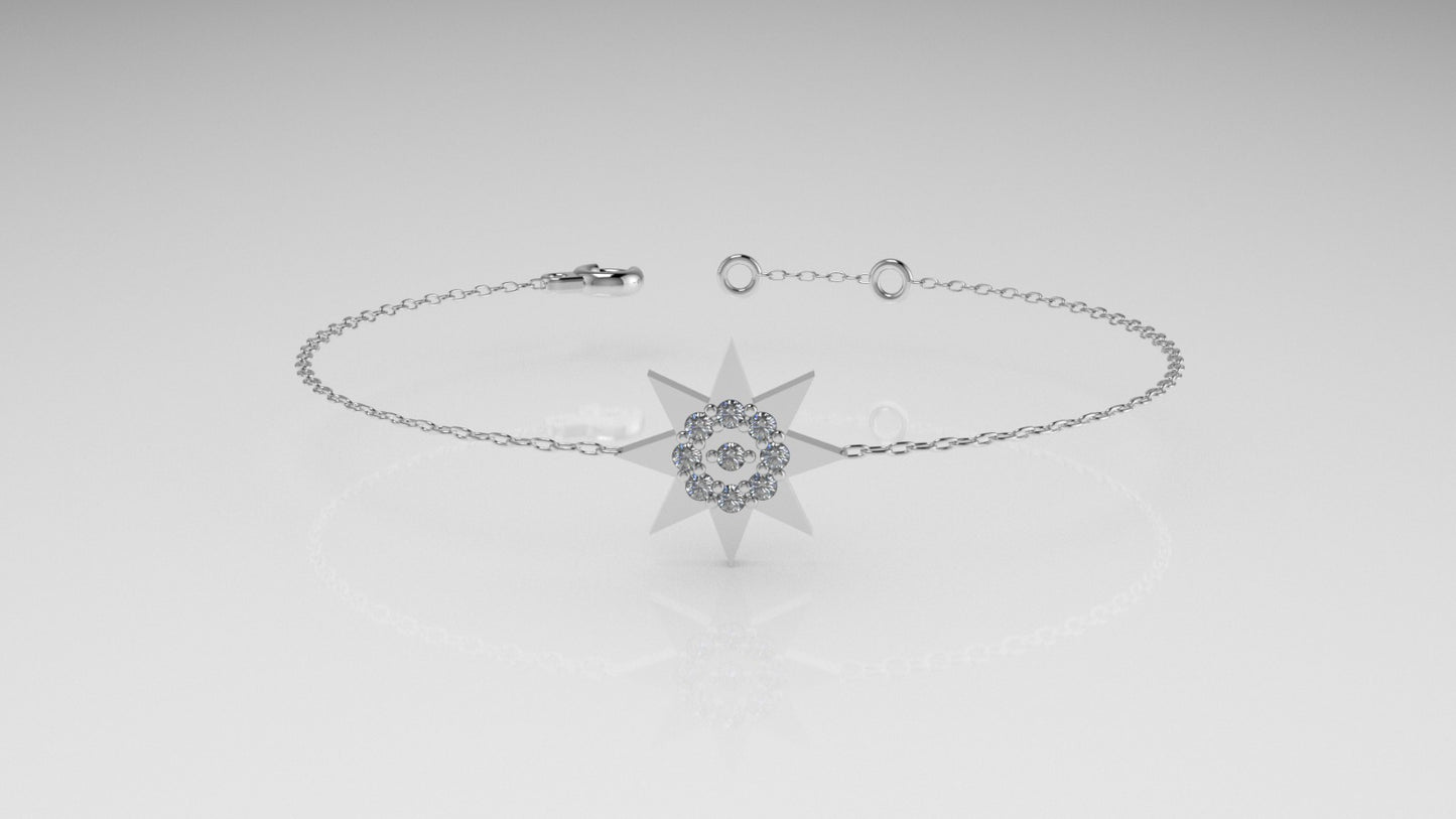 14K Bracelet with 9 DIAMOND 1mm VS1 each, 8 point Star Style