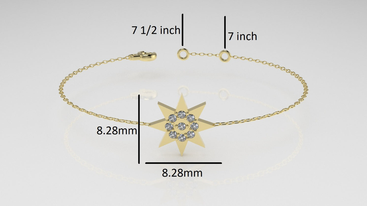 14K Bracelet with 9 DIAMOND 1mm VS1 each, 8 point Star Style