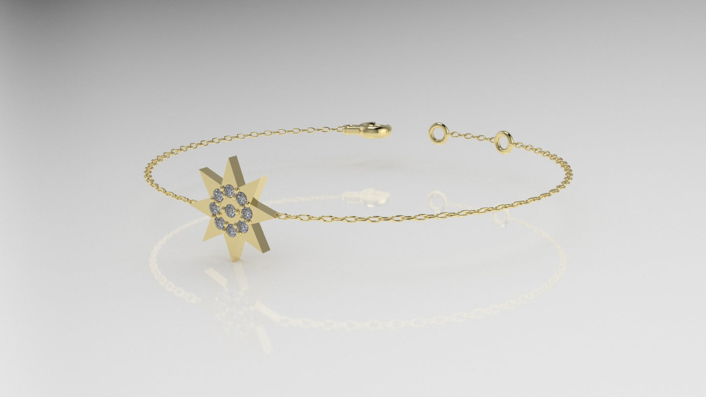 14K Bracelet with 9 DIAMOND 1mm VS1 each, 8 point Star Style