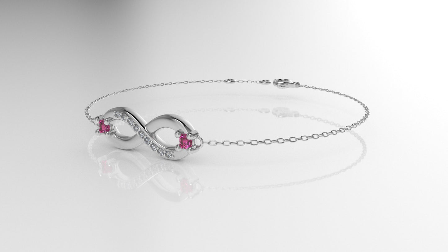 14K Bracelet with 9 DIAMOND and 2 RUBY, infinity style