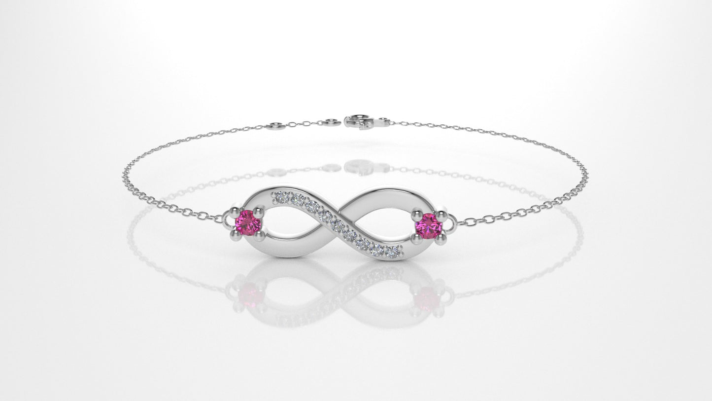 14K Bracelet with 9 DIAMOND and 2 RUBY, infinity style
