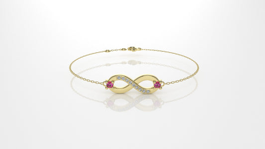 14K Bracelet with 9 DIAMOND and 2 RUBY, infinity style