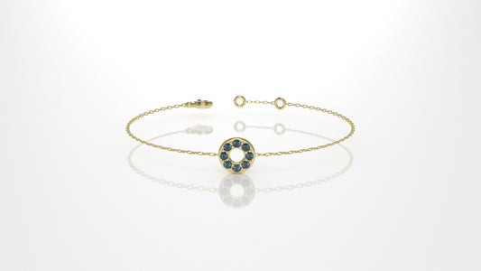 14k Bracelet with 8 BLUE TOPAZ 1.00mm each, circle style