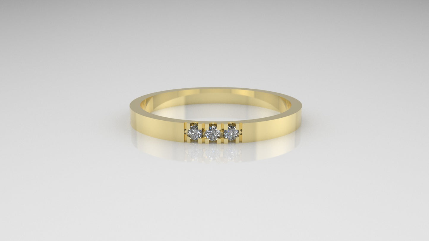 14K Engagement Band Ring with 3 DIAMONDS 1.5mm each, "cut split" "stone round"