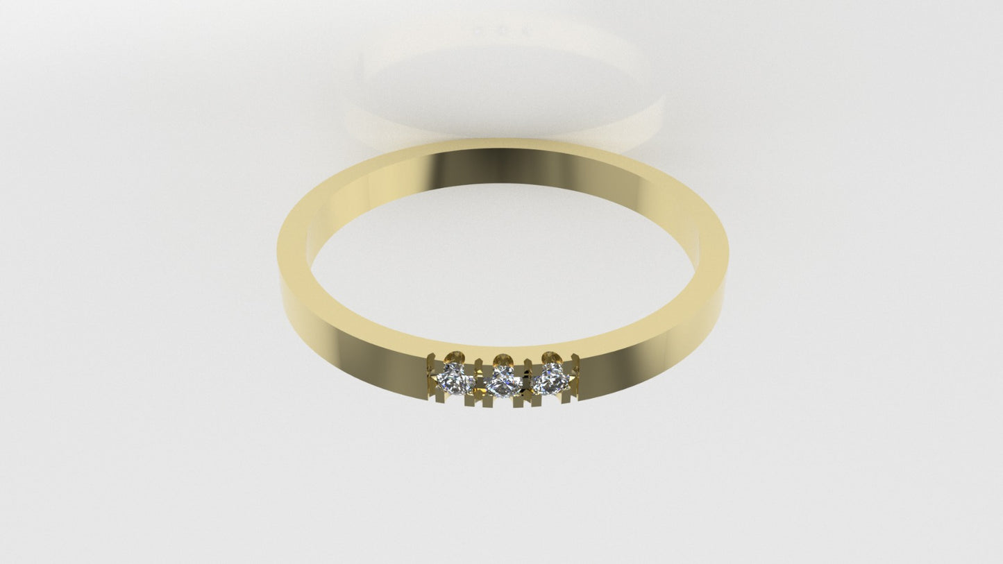 14K Engagement Band Ring with 3 DIAMONDS 1.5mm each, "cut split" "stone round"
