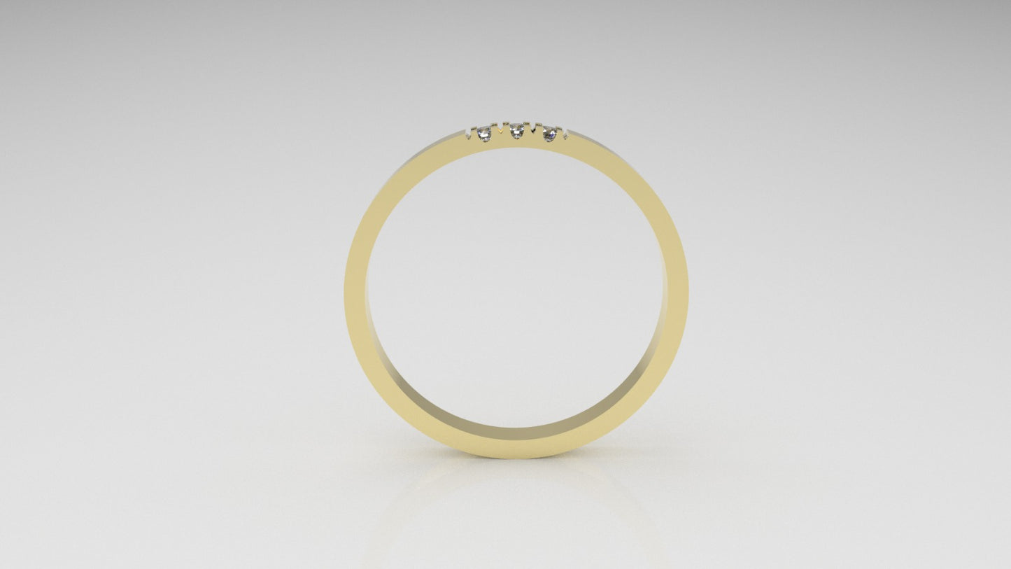 14K Engagement Band Ring with 3 DIAMONDS 1.5mm each, "cut split" "stone round"