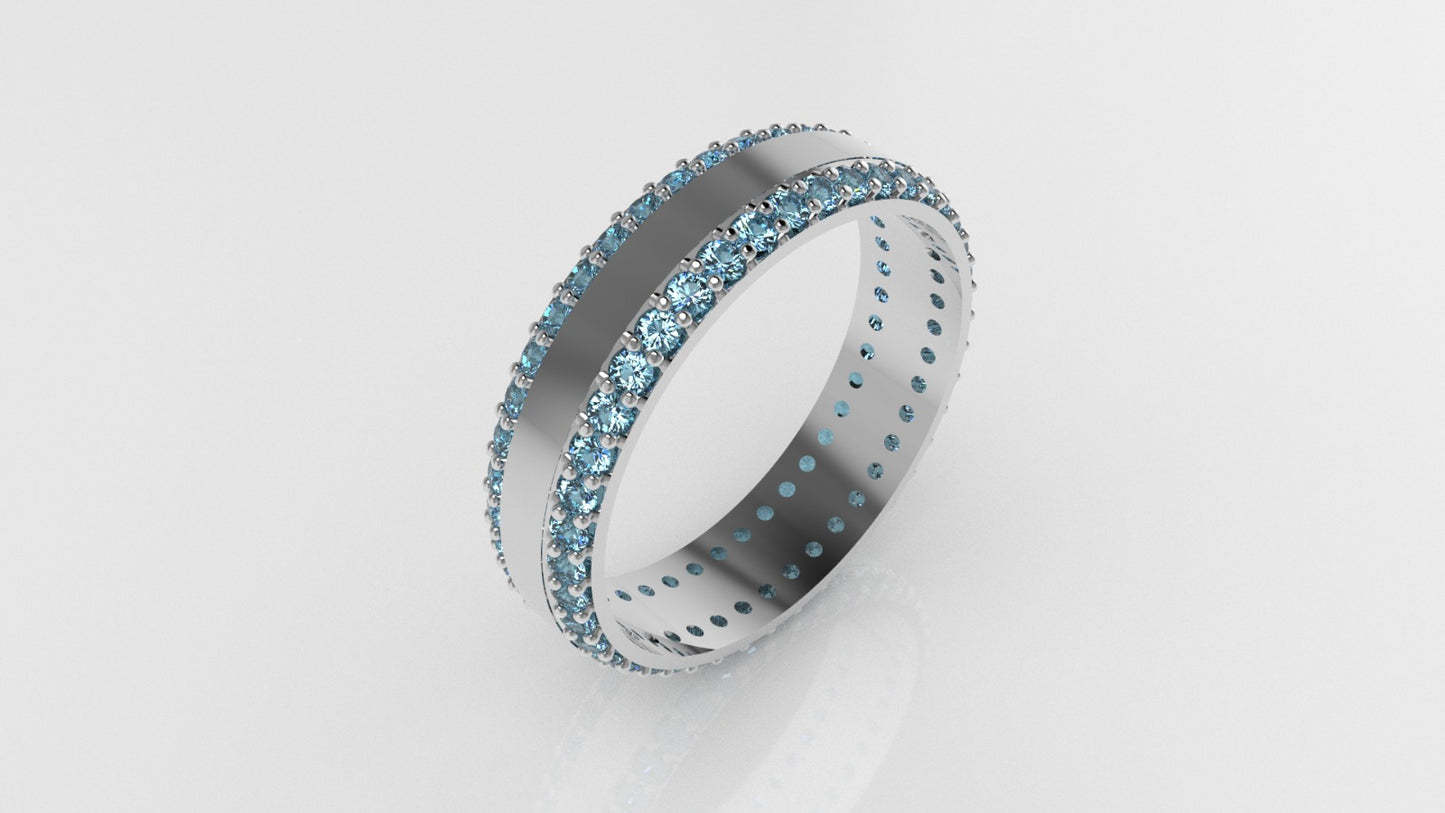 14K Engagement Ring with 84 AQUAMARINE 1.3mm each, "stt prong" "cut chanel" "stones at 45 degrees"