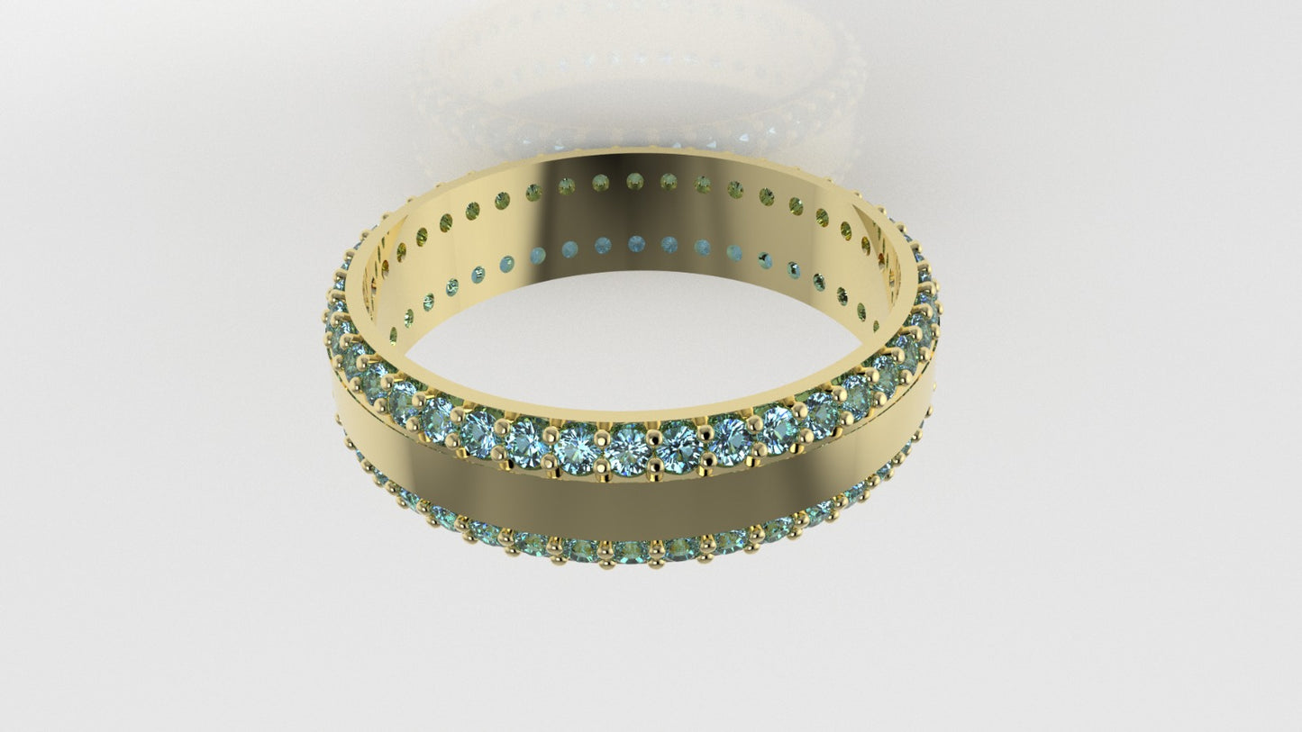 14K Engagement Ring with 84 AQUAMARINE 1.3mm each, "stt prong" "cut chanel" "stones at 45 degrees"