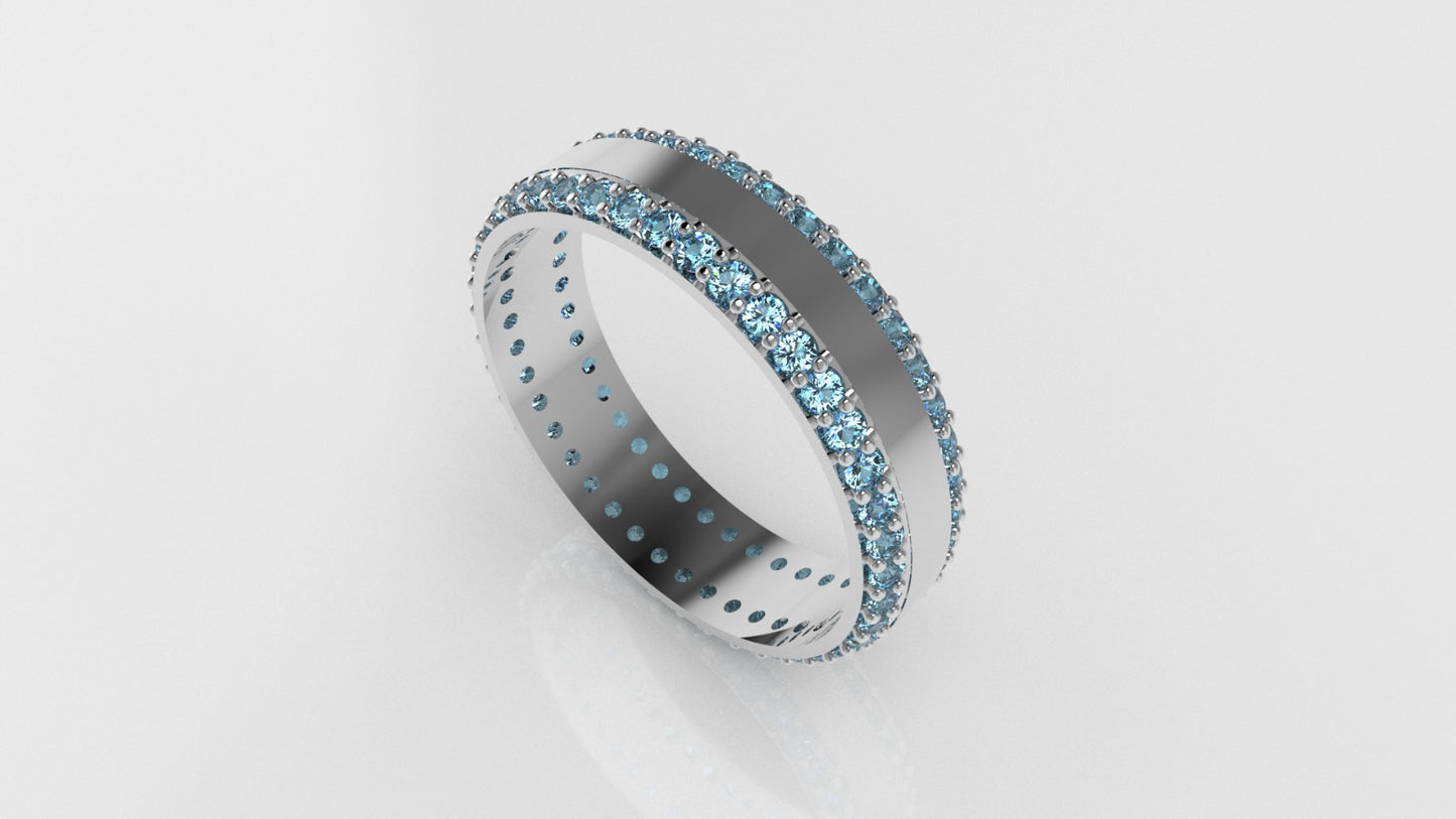 14K Engagement Ring with 84 AQUAMARINE 1.3mm each, "stt prong" "cut chanel" "stones at 45 degrees"