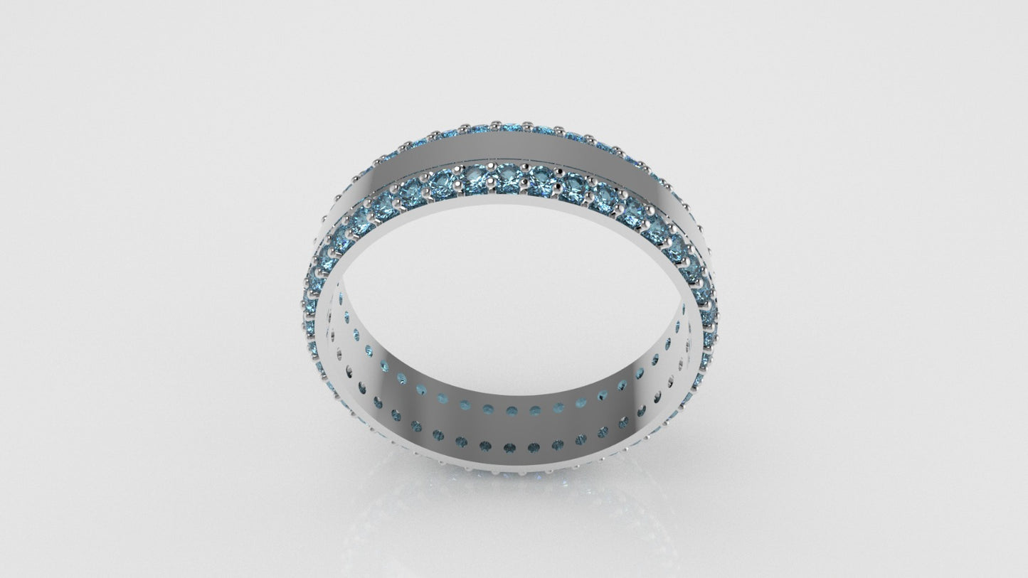 14K Engagement Ring with 84 AQUAMARINE 1.3mm each, "stt prong" "cut chanel" "stones at 45 degrees"