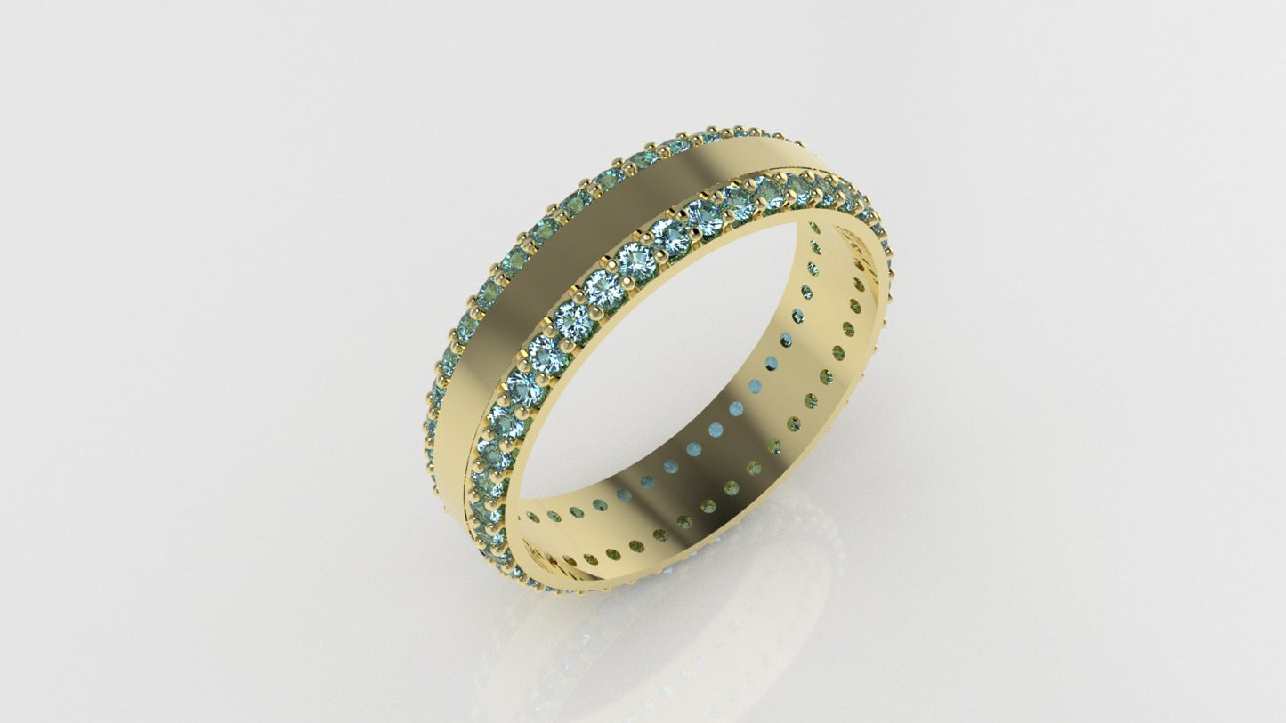 14K Engagement Ring with 84 AQUAMARINE 1.3mm each, "stt prong" "cut chanel" "stones at 45 degrees"