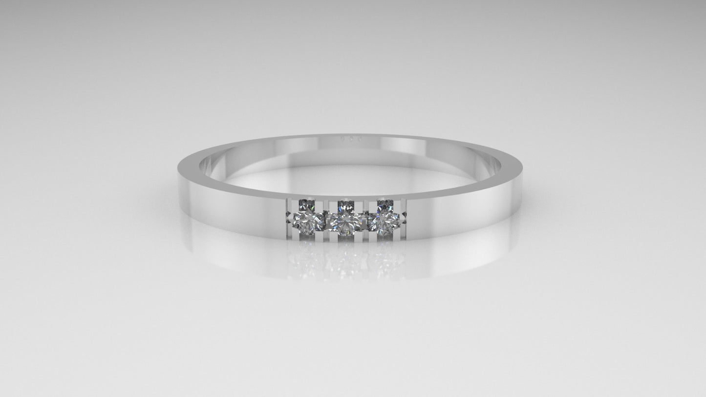 14K Engagement Band Ring with 3 DIAMONDS 1.5mm each, "cut split" "stone round"