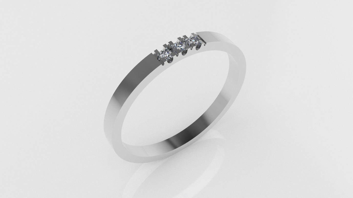 14K Engagement Band Ring with 3 DIAMONDS 1.5mm each, "cut split" "stone round"