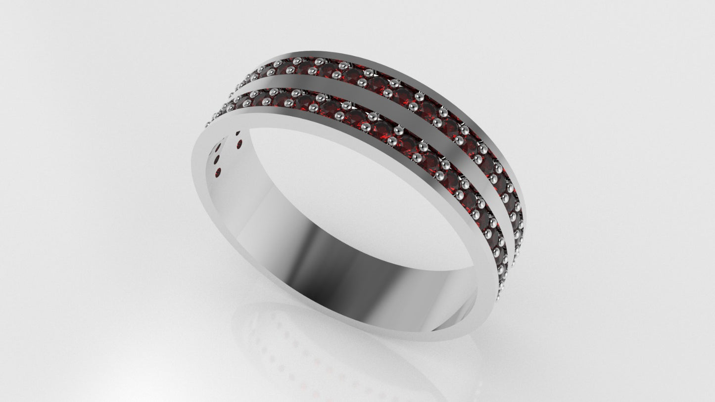 14K gold band Ring with 44 RUBY 1.3mm each, "stt prong" "cut chanel"
