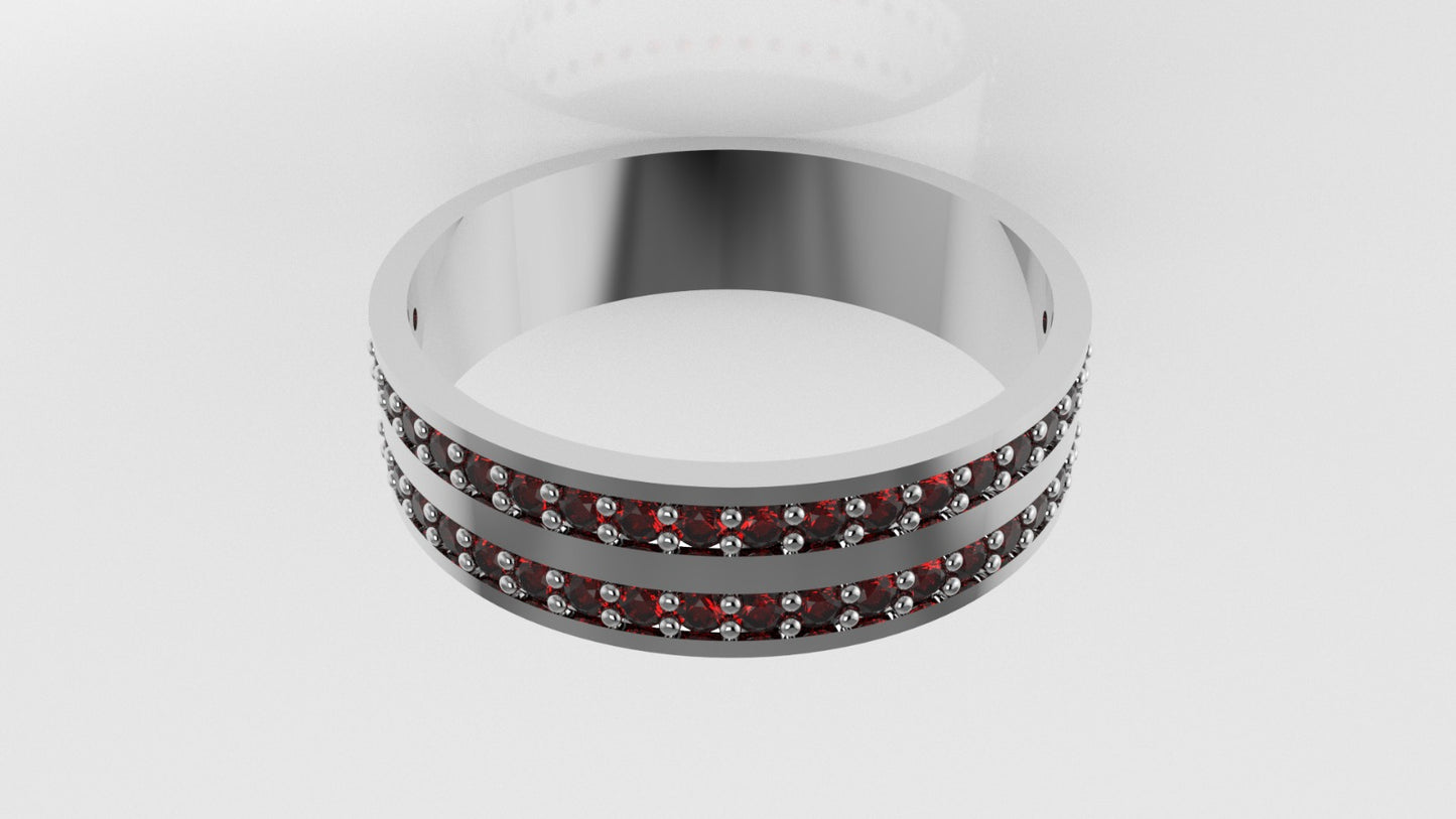 14K gold band Ring with 44 RUBY 1.3mm each, "stt prong" "cut chanel"