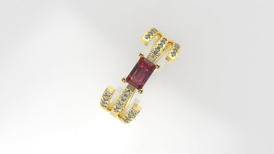 14K Ring with 1 TOURMALINE PINK and 26 DIAMONDS, stt prong, cut split