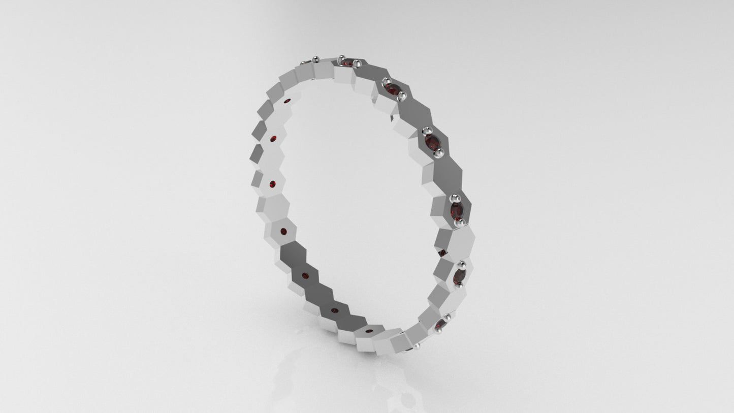 14K Ring with 15 RUBY 1mm each, stt 2 prongs, rhombus style