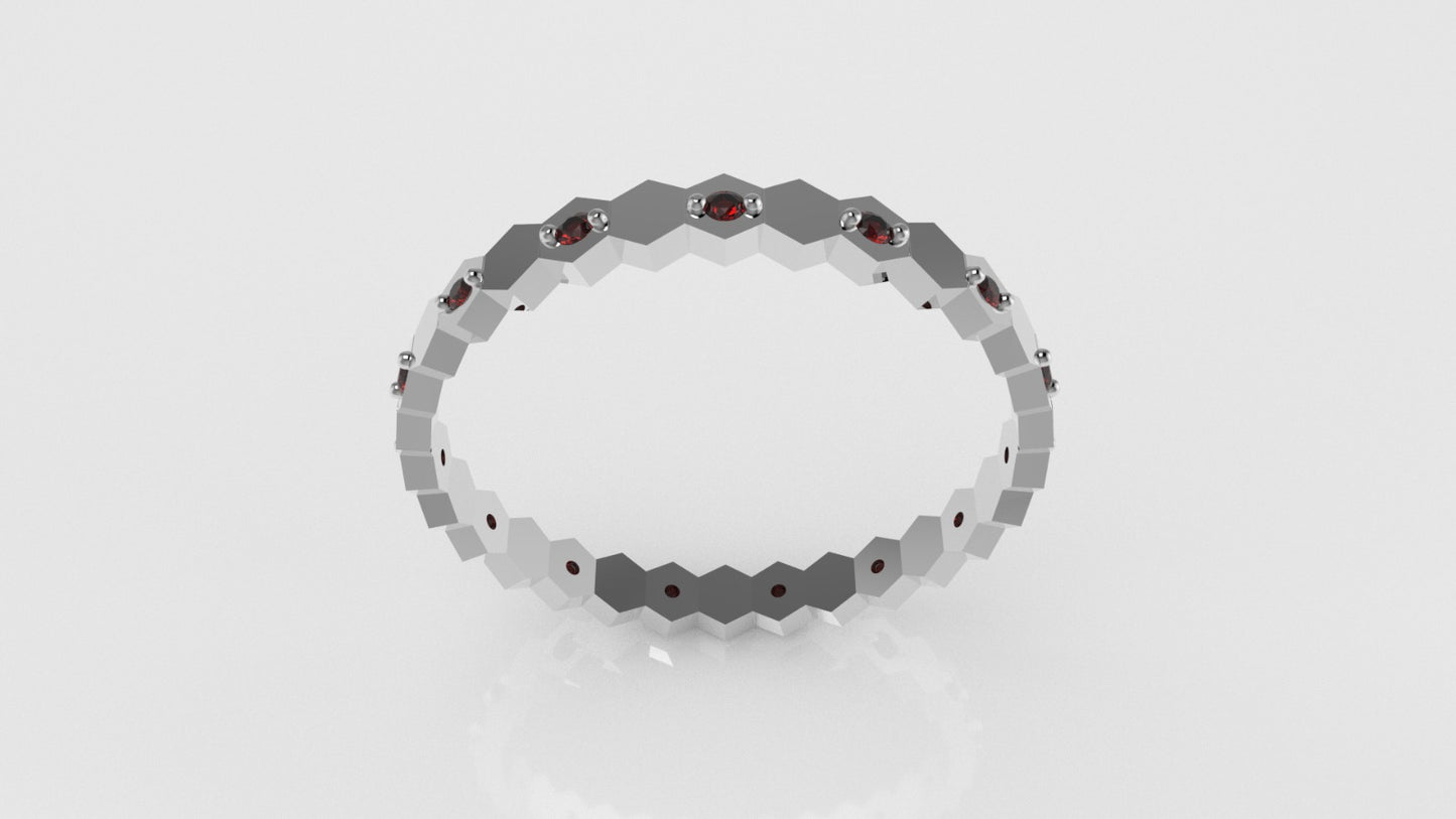 14K Ring with 15 RUBY 1mm each, stt 2 prongs, rhombus style