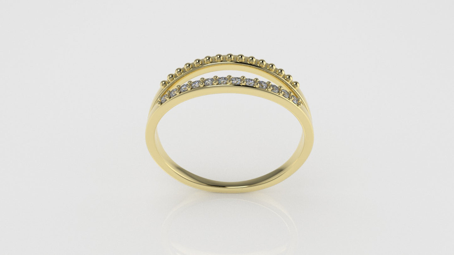14K yellow gold Ring with 12 MOISSANITE 1.2mm each, stt prong, "Miligrane"