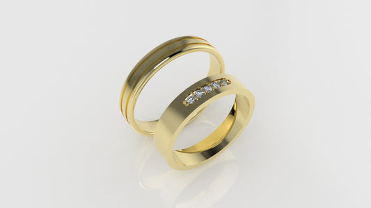 14K WEDDING GOLD Rings with 5 DIAMONDS VS1, "Cut chanel" "Setting prong"