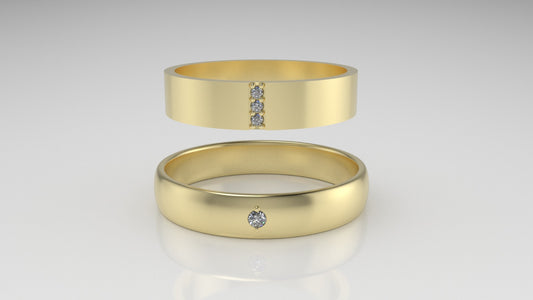 14K WEDDING Rings with 4 DIAMONDS VS1, "setting bezel and prong" "cut chanel"